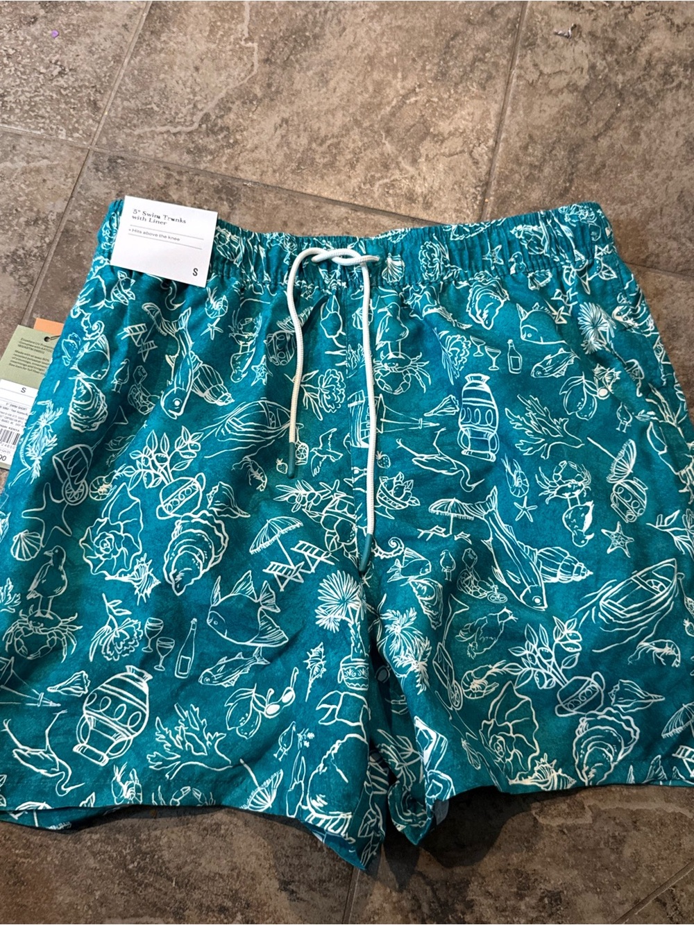 Goodfellow & Co Teal Swim Trunks with White Print